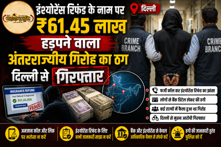 इंश्योरेंस रिफंड के नाम पर ₹61.45 लाख हड़पने वाला अंतरराज्यीय गिरोह का ठग दिल्ली से गिरफ्तार