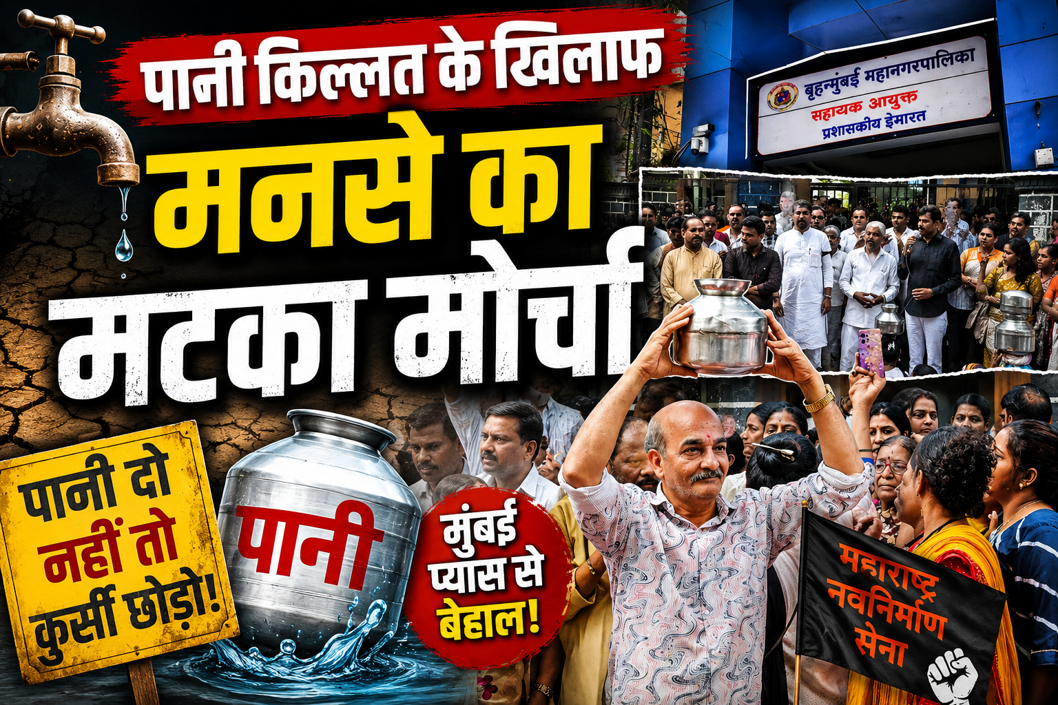 पानी किल्लत के खिलाफ मनसे का 'टी' वार्ड कार्यालय पर 'मटका मोर्चा'